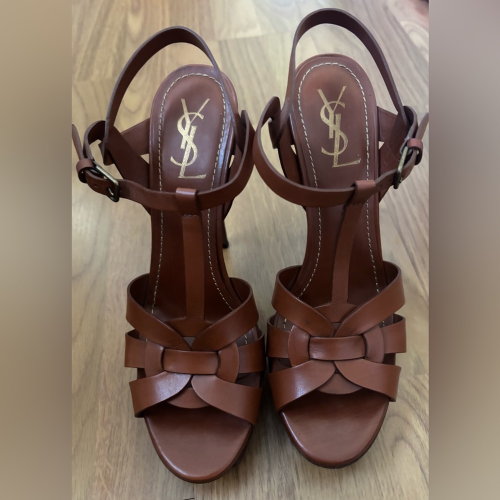 EUC YSL Yves Saint Laurent Tribute Brown Platform Heels Size EU 40.5 US 9.5